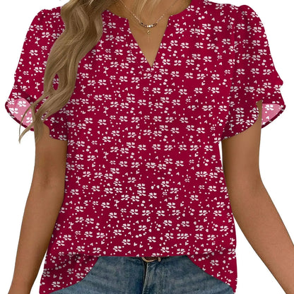 Women’s Floral Chiffon Blouse – Lightweight V-Neck Petal Sleeve Top for Work, Casual & Everyday Wear