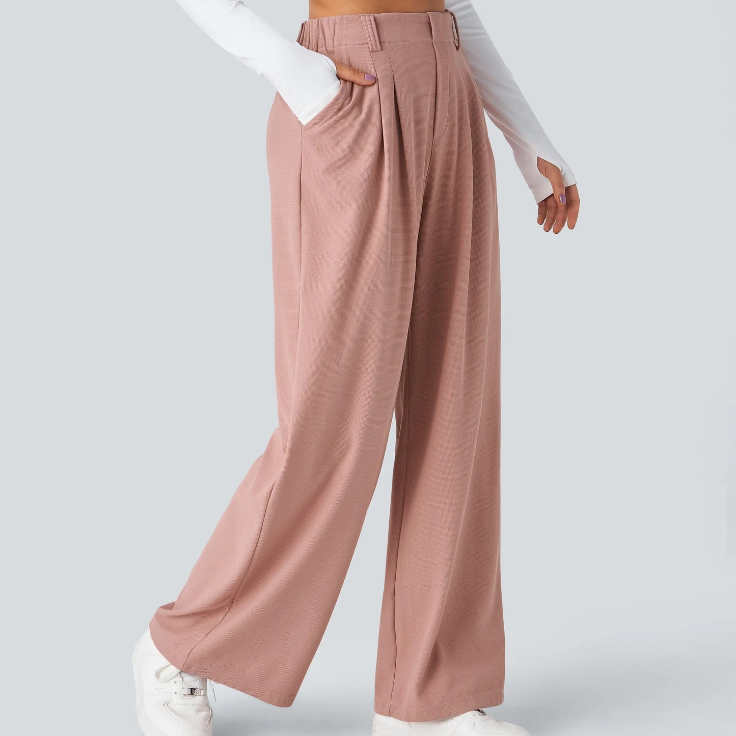 Flex High Waisted Pocket Wide Leg Waffle Work Pants