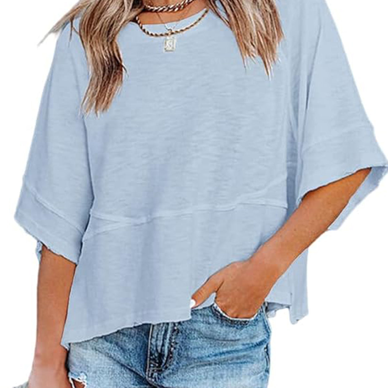 Women's Batwing Sleeve Top ✨ Loose Fit 3/4 Sleeve Flowy Boho Casual Tee