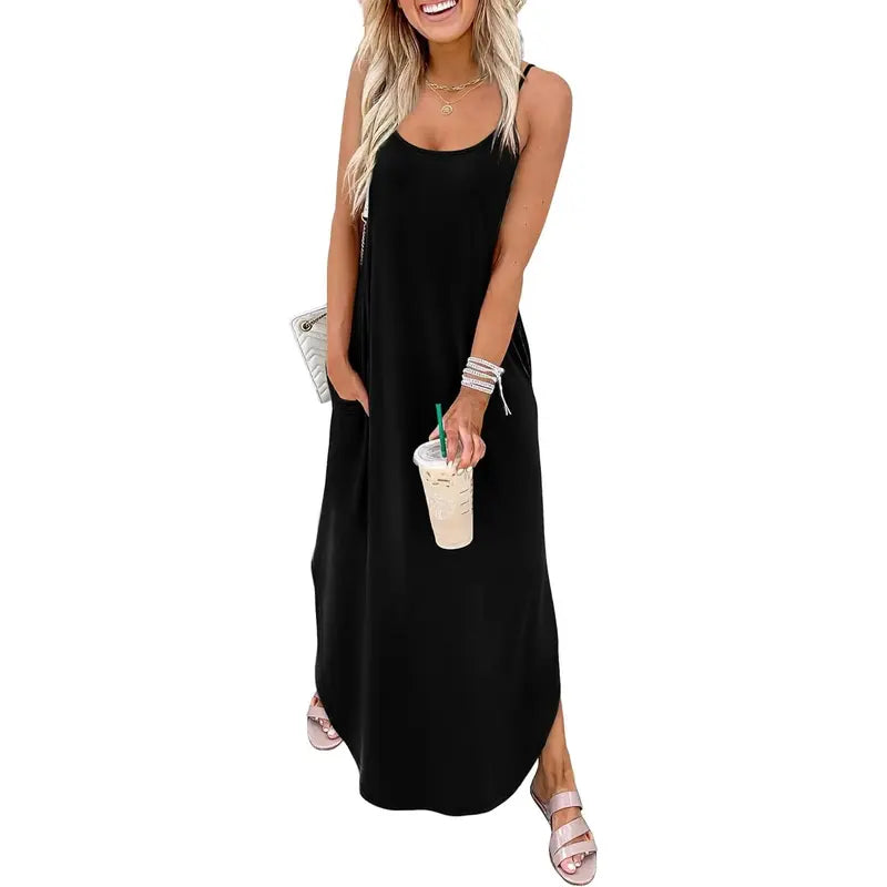 Women’s Casual Maxi Dress – Spaghetti Strap Summer Sundress for Vacation & Beach Days