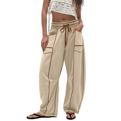 Women’s Baggy Barrel-Leg Lounge Pants – Wide Leg, Drawstring Waist & Pockets