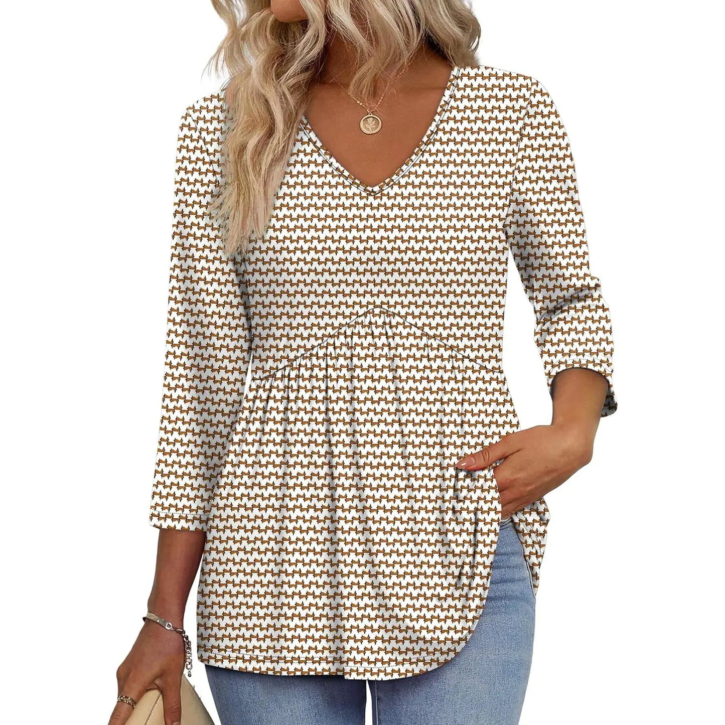 Women’s V-Neck 3/4 Sleeve Tunic Top – Flowy Dressy Casual Blouse