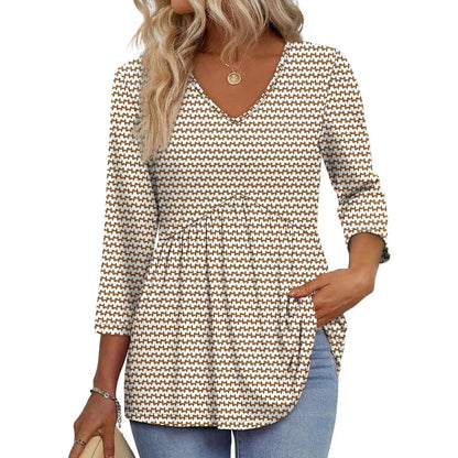 Women’s V-Neck 3/4 Sleeve Tunic Top – Flowy Dressy Casual Blouse