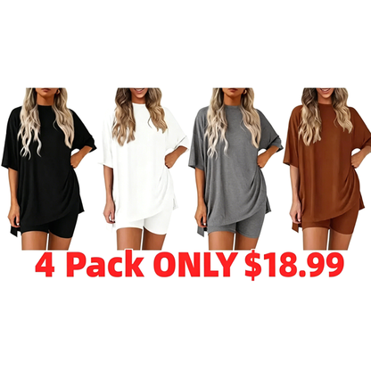 Women's two-piece set: slit-hem shirt paired with shorts