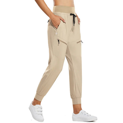 Women’s High-Waisted Cargo Joggers – Lightweight Quick-Dry Travel Pants with 5 Pockets, UPF 50+ Athletic Workout Pants, 25.5" & 28" Inseam