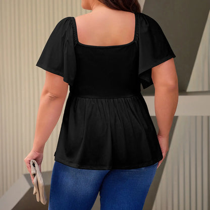 Women’s Plus Size Sweetheart Neck Ruched Peplum Blouse