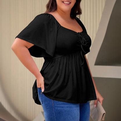 Women’s Plus Size Sweetheart Neck Ruched Peplum Blouse