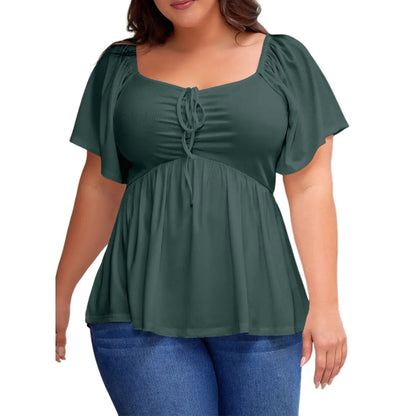 Women’s Plus Size Sweetheart Neck Ruched Peplum Blouse
