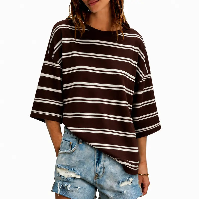Women's Oversized Half Sleeve T-Shirt – Casual Crew Neck Loose Fit Tunic Tee, Lightweight Summer Boxy Basic Top