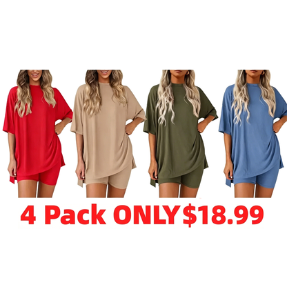 Women's two-piece set: slit-hem shirt paired with shorts