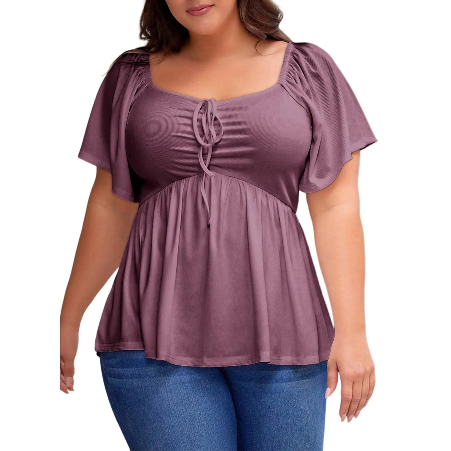 Women’s Plus Size Sweetheart Neck Ruched Peplum Blouse