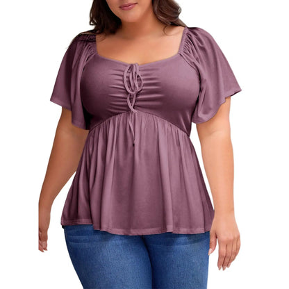 Women’s Plus Size Sweetheart Neck Ruched Peplum Blouse