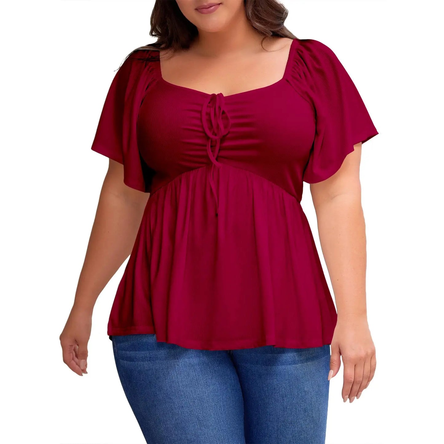 Women’s Plus Size Sweetheart Neck Ruched Peplum Blouse