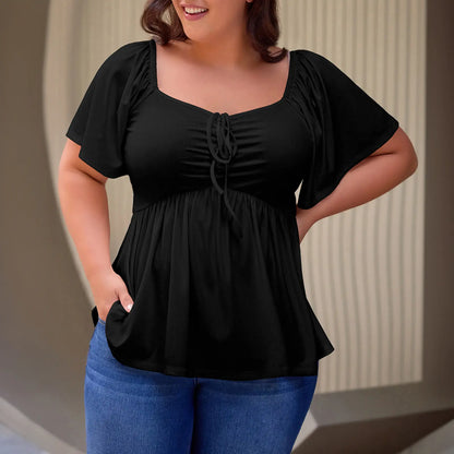Women’s Plus Size Sweetheart Neck Ruched Peplum Blouse