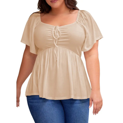 Women’s Plus Size Sweetheart Neck Ruched Peplum Blouse