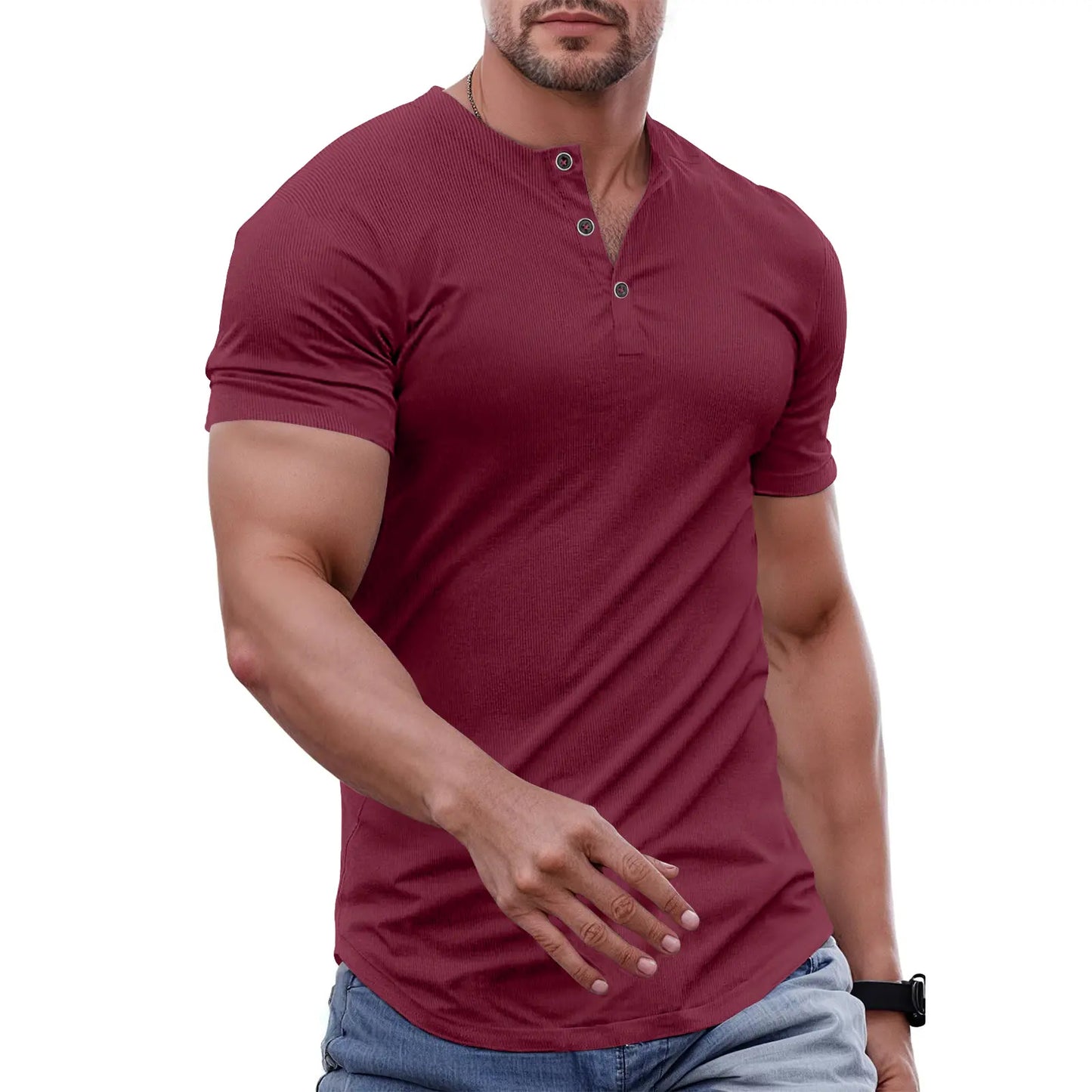 Men's Plain Muscle Slim Fitted Henley Shirts