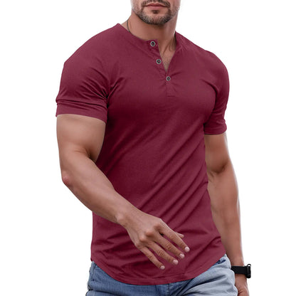 Men's Plain Muscle Slim Fitted Henley Shirts