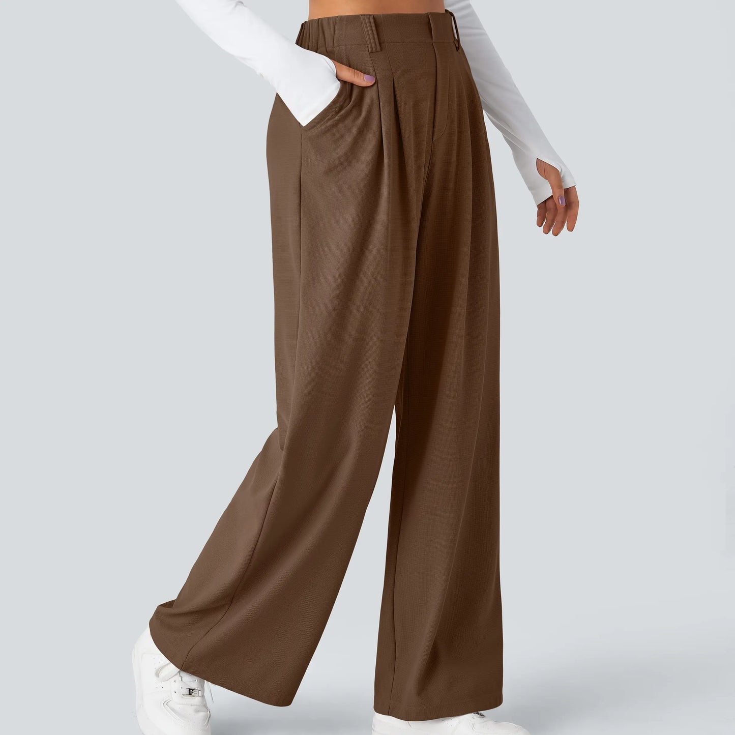 Flex High Waisted Pocket Wide Leg Waffle Work Pants