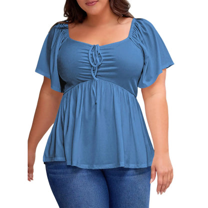 Women’s Plus Size Sweetheart Neck Ruched Peplum Blouse