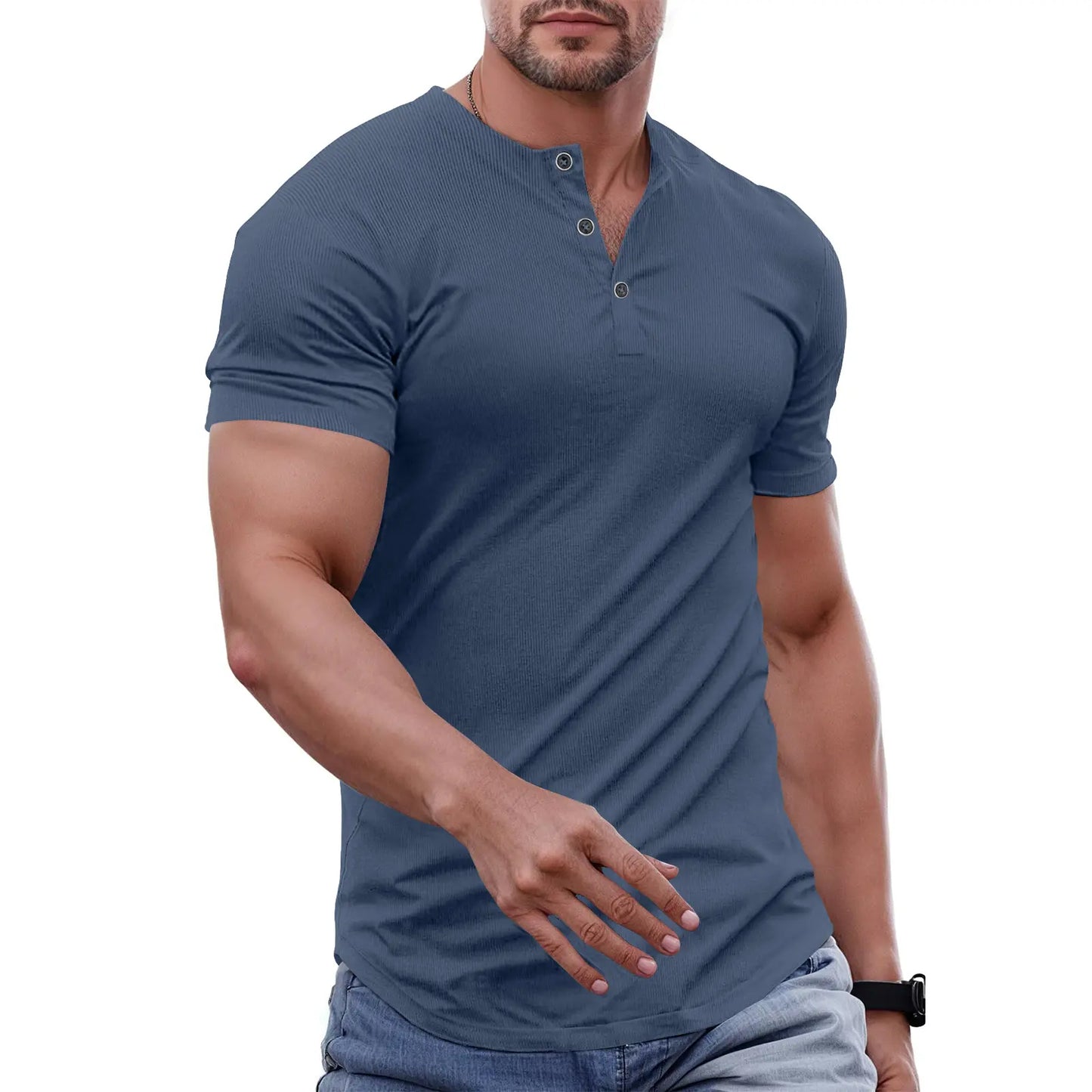Men's Plain Muscle Slim Fitted Henley Shirts