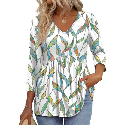 Women’s V-Neck 3/4 Sleeve Tunic Top – Flowy Dressy Casual Blouse