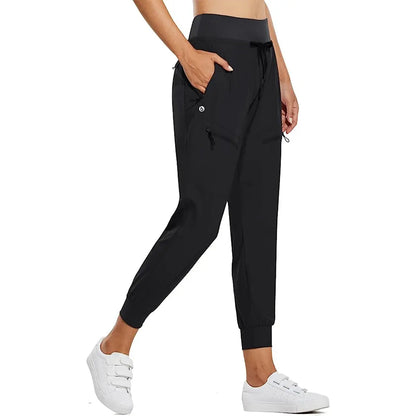 Women’s High-Waisted Cargo Joggers – Lightweight Quick-Dry Travel Pants with 5 Pockets, UPF 50+ Athletic Workout Pants, 25.5" & 28" Inseam