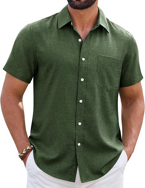 Mens Linen Shirt Short Sleeve