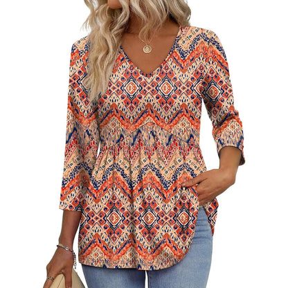 Women’s V-Neck 3/4 Sleeve Tunic Top – Flowy Dressy Casual Blouse
