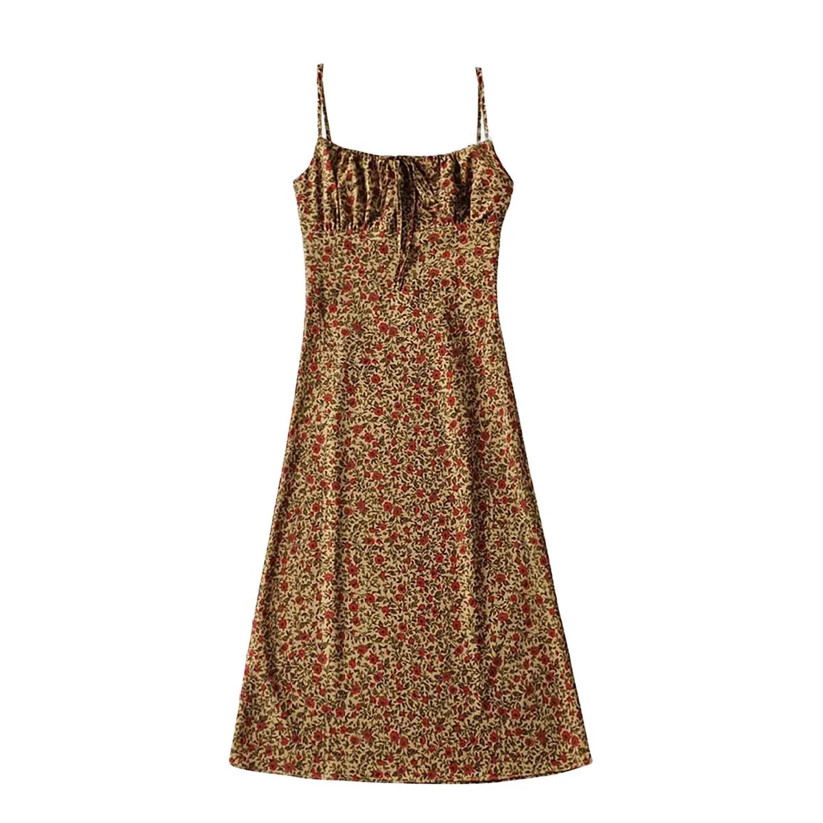Women's Floral Slip Dress – Square Neck Spaghetti Strap Bodycon Sundress with Adjustable Straps, Tie Front, Y2K Summer Casual Dress