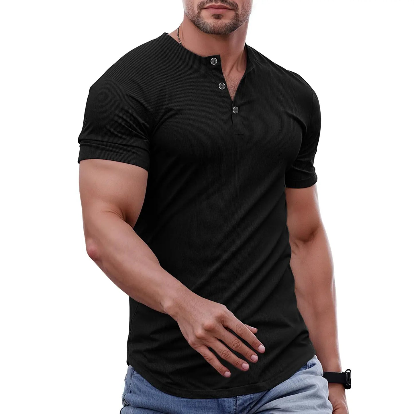 Men's Plain Muscle Slim Fitted Henley Shirts