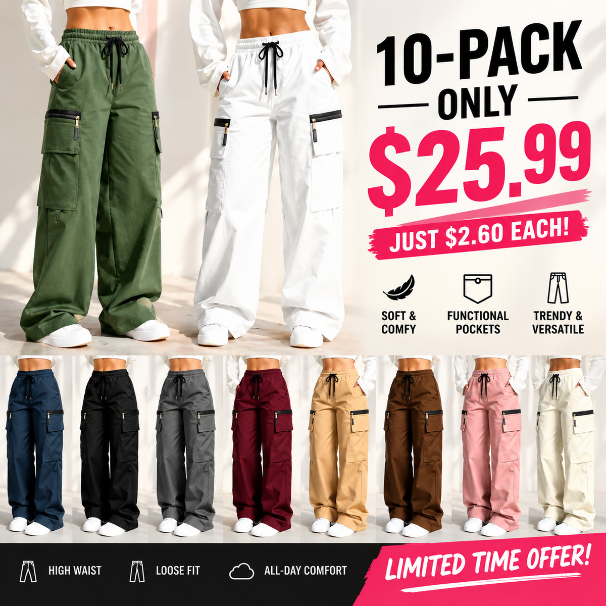 ⚡FINAL SALE 🔥Women's lightweight loose cargo pants with multiple pockets