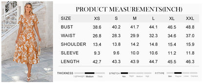 Summer Dresses Midi Dress V Neck Puffy Short Sleeve Flowy Casual Vacation Beach Sundresses 2026 with Pockets