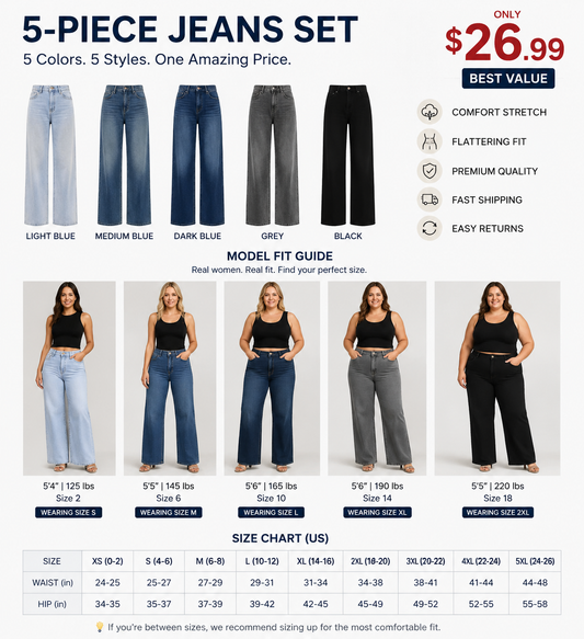 Women's Mid-Low Rise Washed Baggy Wide Leg Jeans – Stretchy Denim Pants