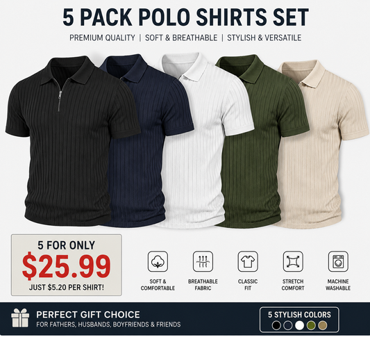 Men's Ribbed Knit 1/4 Zip Polo Shirt – Short Sleeve Casual Golf Sweater Polo for Business Casual, Travel & Everyday Wear