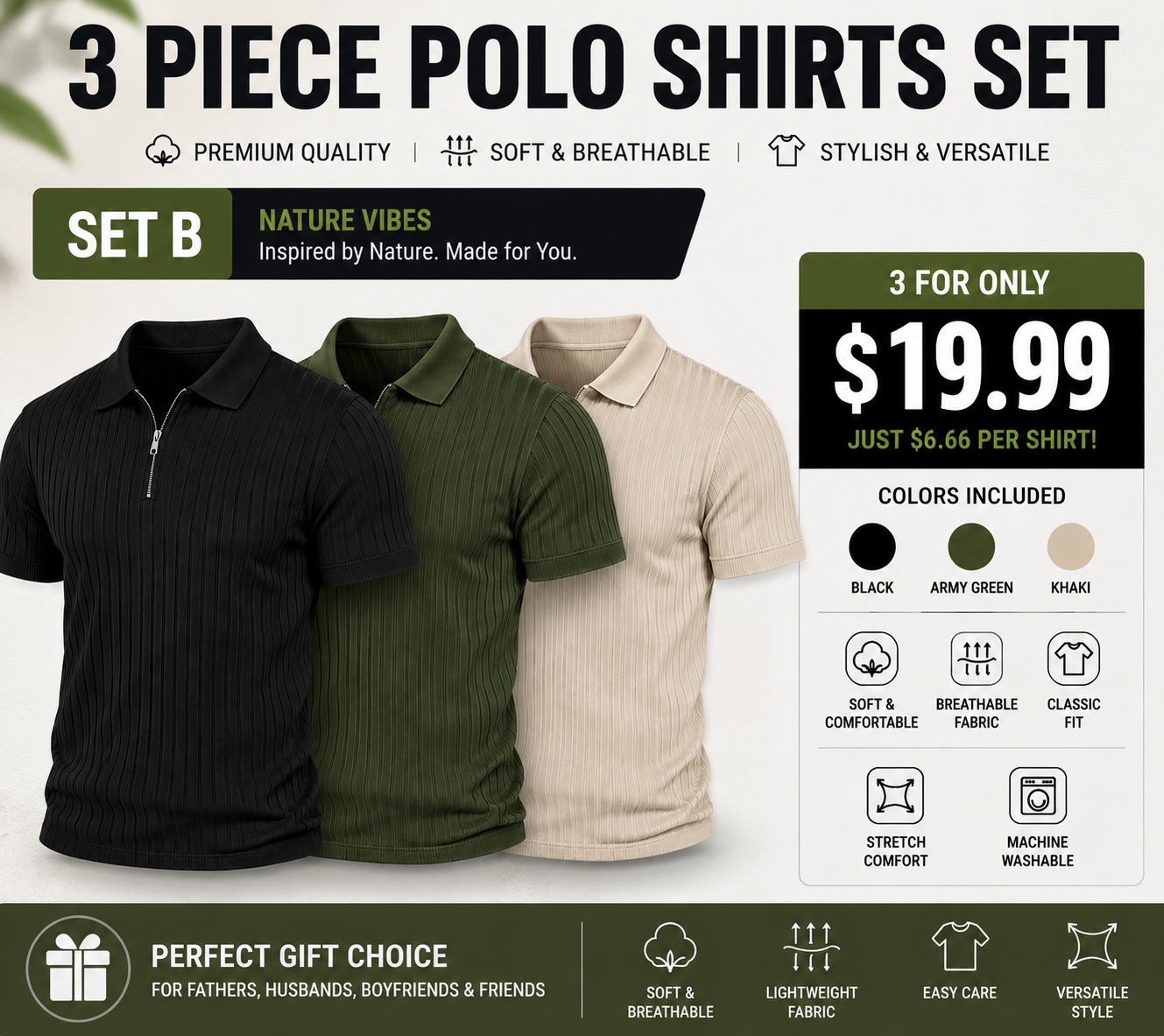 Men's Ribbed Knit 1/4 Zip Polo Shirt – Short Sleeve Casual Golf Sweater Polo for Business Casual, Travel & Everyday Wear