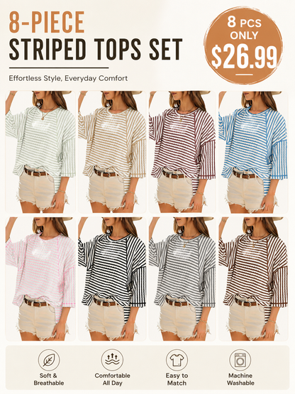 Women’s Oversized Striped Color Block Tee – Soft Summer Short Sleeve Casual Top