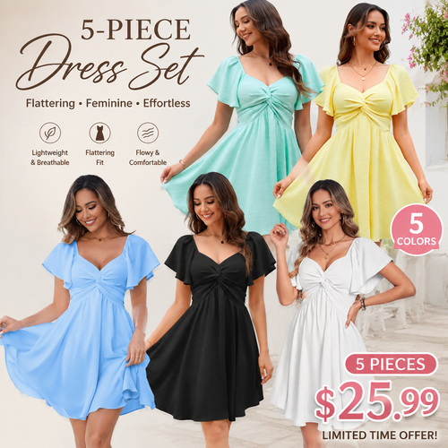 Women’s Flowy Chiffon Mini Dress – Sweetheart Neck, Flutter Sleeve & Tie-Back
