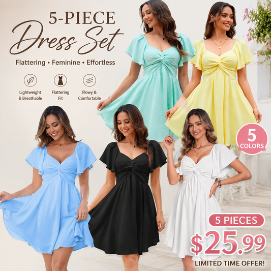 Women’s Flowy Chiffon Mini Dress – Sweetheart Neck, Flutter Sleeve & Tie-Back