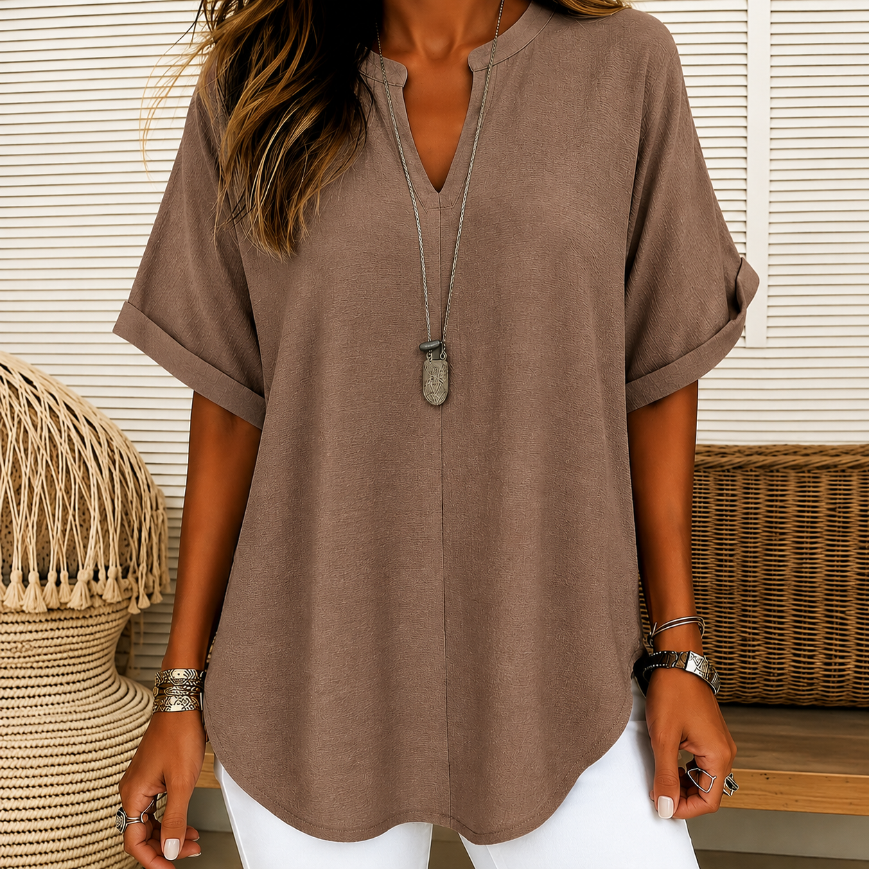 Fashion Loose Solid Color Short Sleeve Top