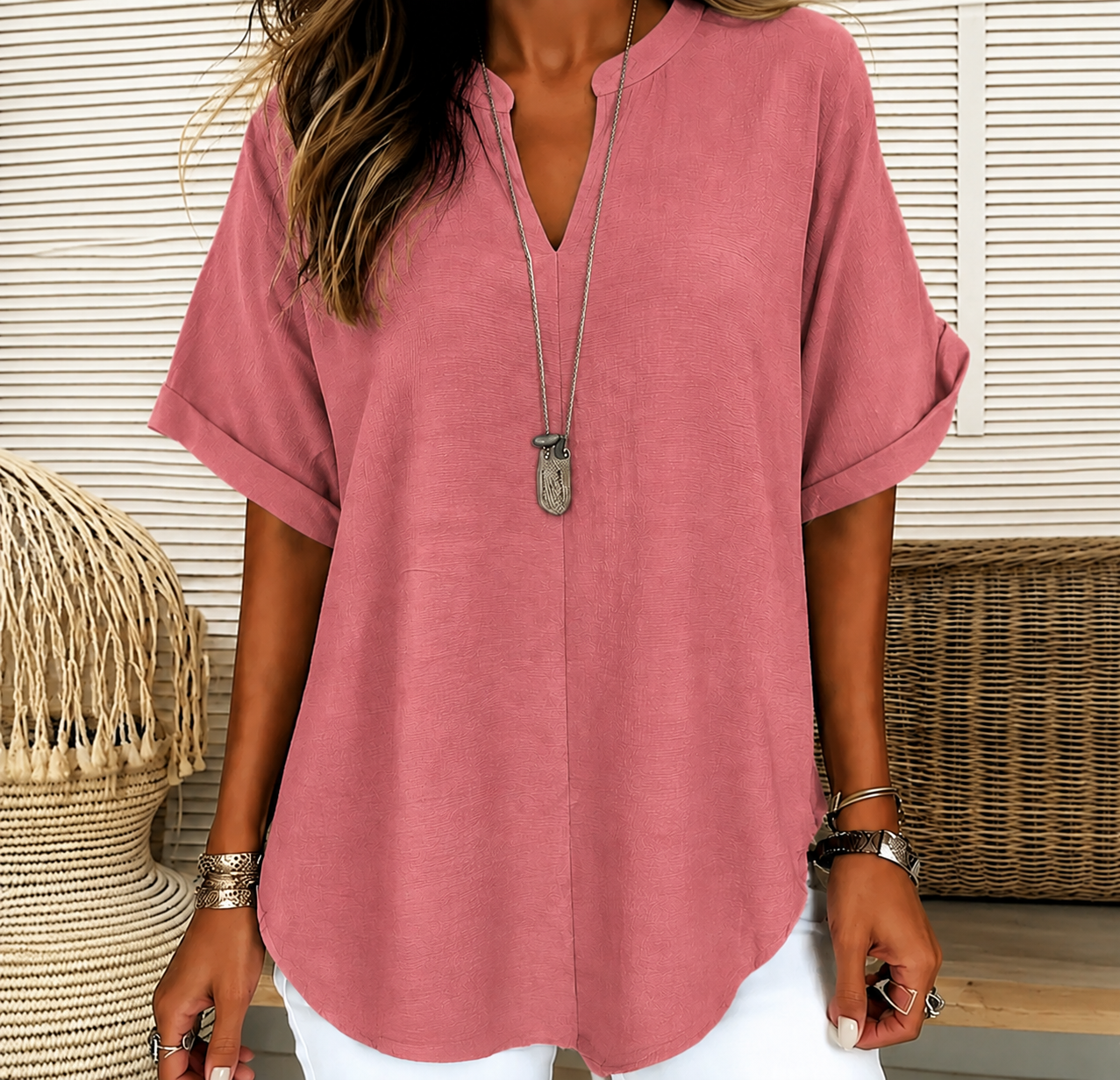 Fashion Loose Solid Color Short Sleeve Top