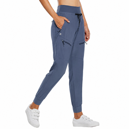 Women’s High-Waisted Cargo Joggers – Lightweight Quick-Dry Travel Pants with 5 Pockets, UPF 50+ Athletic Workout Pants, 25.5" & 28" Inseam