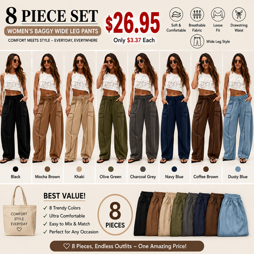 Women’s Baggy Barrel-Leg Lounge Pants – Wide Leg, Drawstring Waist & Pockets