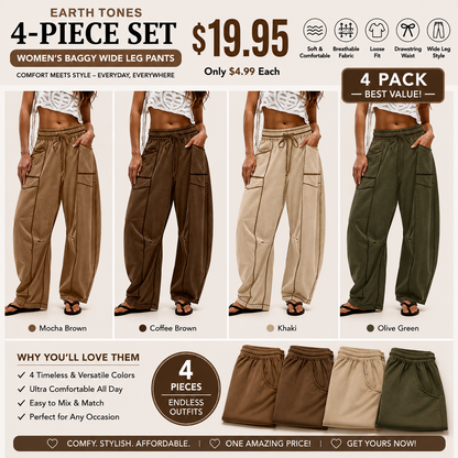 Women’s Baggy Barrel-Leg Lounge Pants – Wide Leg, Drawstring Waist & Pockets