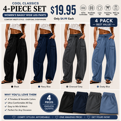 Women’s Baggy Barrel-Leg Lounge Pants – Wide Leg, Drawstring Waist & Pockets