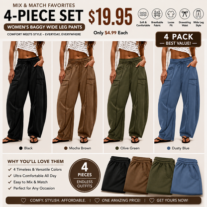 Women’s Baggy Barrel-Leg Lounge Pants – Wide Leg, Drawstring Waist & Pockets