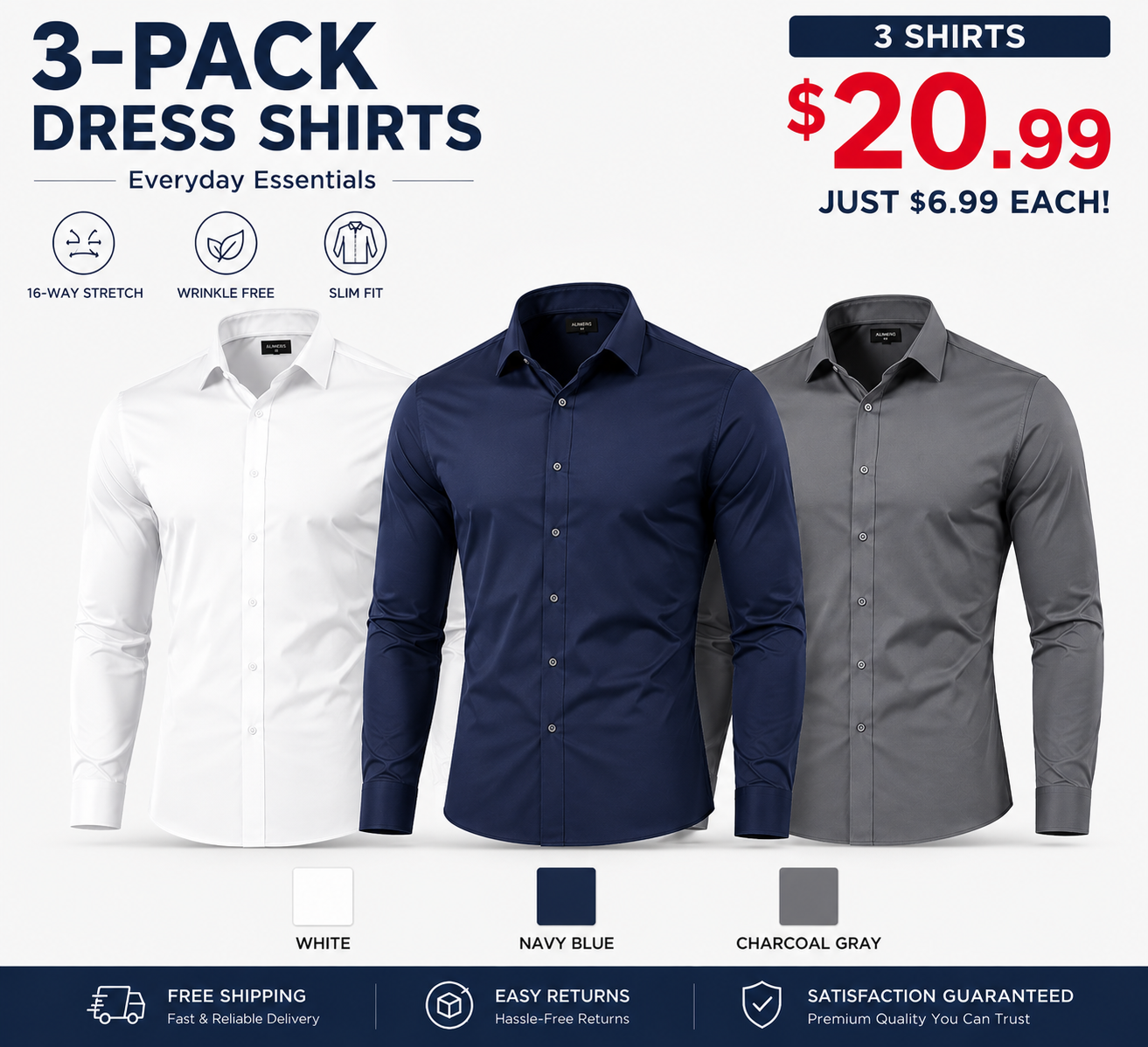 Men's Slim Fit Dress Shirt | Stretch Business Casual Button Down