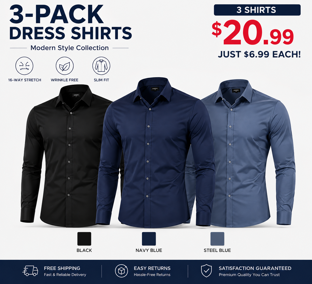 Men's Slim Fit Dress Shirt | Stretch Business Casual Button Down