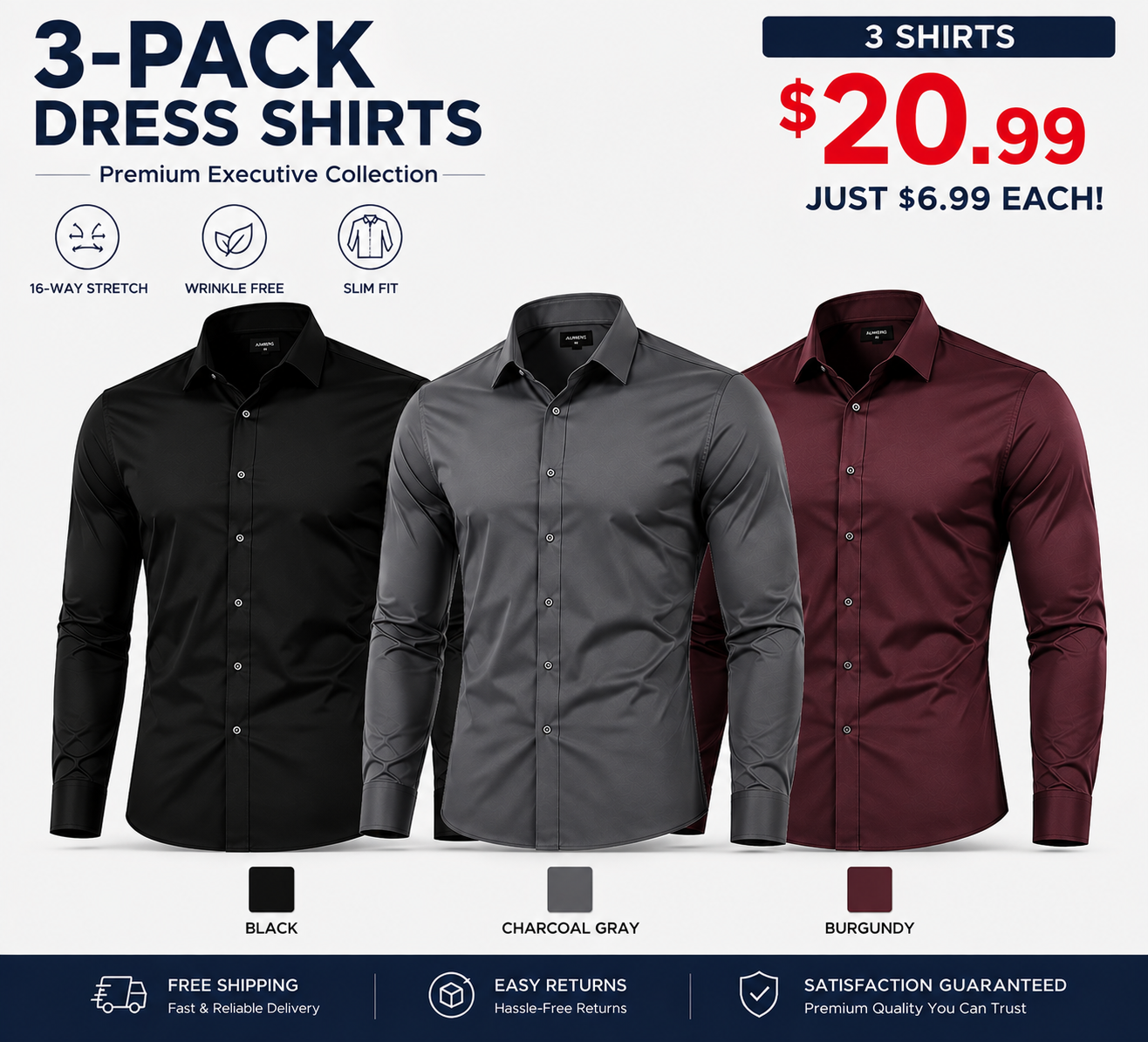 Men's Slim Fit Dress Shirt | Stretch Business Casual Button Down