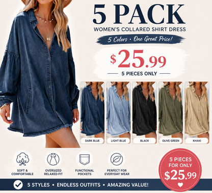 Women's Oversized Denim Shirt Dress Long Sleeve Button Down Mini Tunic Dress with Pockets Casual Loose Fit Jean Dress