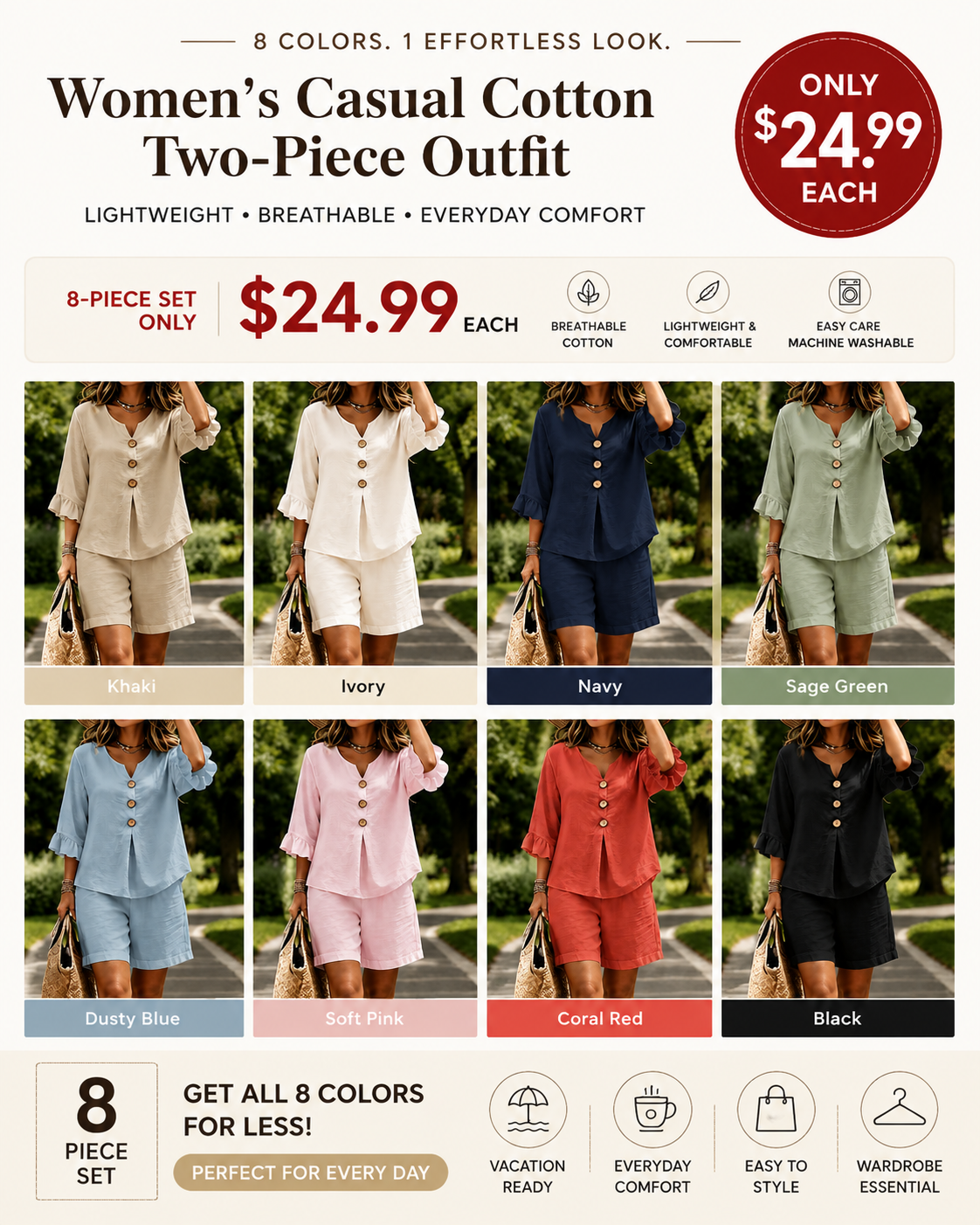 Women's Casual Cotton Two-Piece Outfit